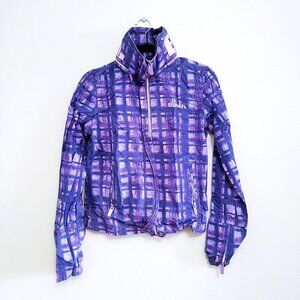 BENCH Mock Neck Full Zip Jacket w/Hide-a-way Hood Purple Plaid Cropped